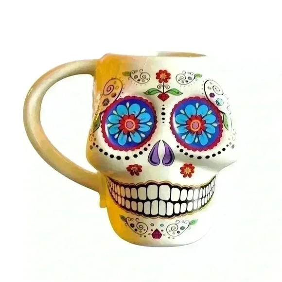 Day of the Dead Mug Skull OFF White Ceramic Coffee Mug 10 oz Cup - Picture 1 of 7